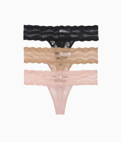 Wacoal Discount - Lace Kiss Thong Panty Pack - Rose Smoke/Au Natural/Night
