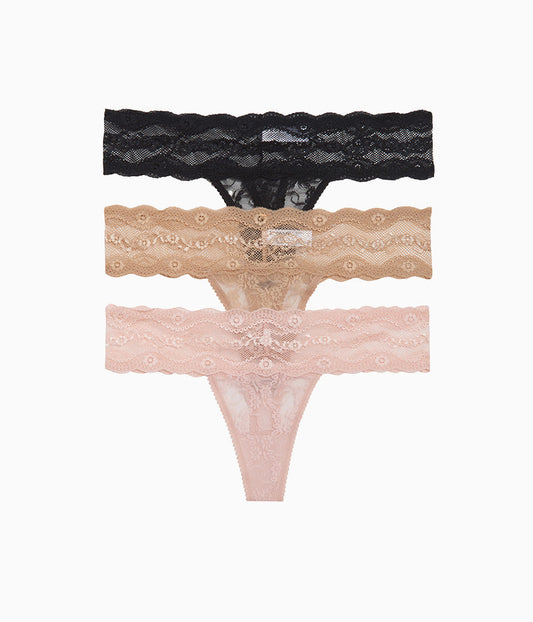 Wacoal Discount - Lace Kiss Thong Panty Pack - Rose Smoke/Au Natural/Night