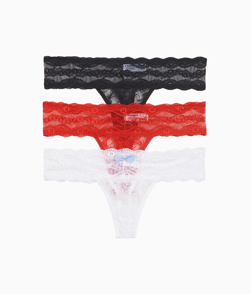 Wacoal Quality - Lace Kiss Thong Panty Pack - White/Crimson Red/Night