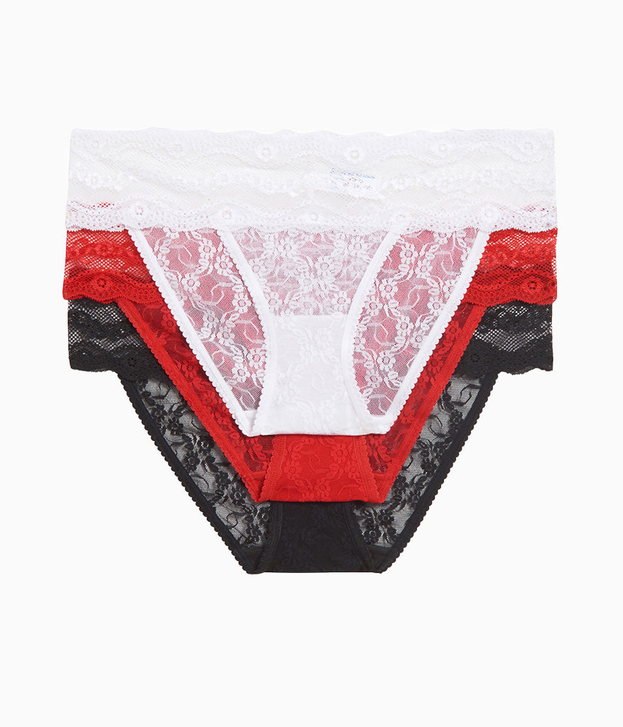 Wacoal Great Value - Lace Kiss Bikini Panty Pack - White/Crimson Red/Night